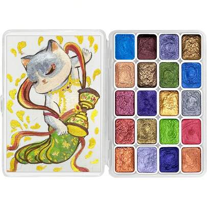 Mini Forestry Shifting Watercolor Painting Set, 20 Color Shifting Watercolor Paint Kit, Shimmer Metallic Watercolor Paints, Glitter Watercolor Paint, Solid, DunHuang Style