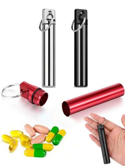 带钥匙扣的紧凑型铝合金药丸管 - 安全旋盖，便携易用，适用于日常药物管理，钱包药盒，药丸收纳盒