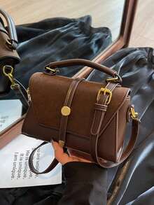 Túi đeo chéo vuông kiểu dáng cổ điển mới, khóa kim loại trang trí, dây đeo điều chỉnh được, màu nâu cà phê, thiết kế nắp gập, phù hợp cho các hoạt động thể thao ngoài trời, đi làm, mua sắm, đi học, du lịch ngắn ngày. - Cà phê nâu - Xem 7