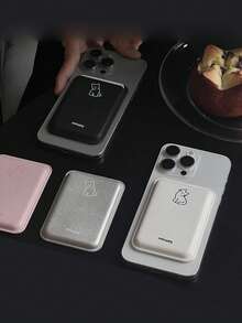 1 件简约 PU 皮革动物印花手机壳卡夹，磁性卡槽，适合所有型号，简约卡袋