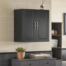 SoBuy Kitchen Bathroom Wall Cabinet Wall Storage Cabinet Unit With 2 Doors Dark Grey W60 X D30 X H60cm FRG231- Home Bathroom Decor Bathroom Organizer Summer Bathroom Accessories - Black - View 1