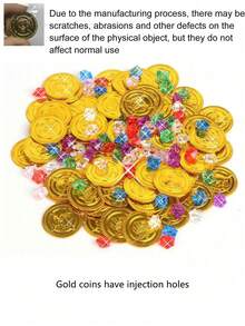 100 moedas douradas de pirata antigas de plástico - ideais para Halloween, aniversários e festas temáticas - plástico durável, não requer eletricidade, lembrancinhas de festa perfeitas, decorações piratas - Multicolorido - Ver 9