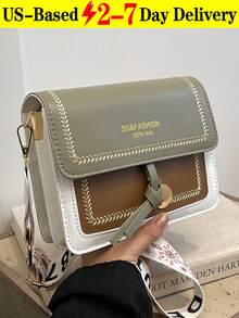 Fashionable Crossbody Bag For Women, Lightweight And Business Shoulder Bag, Casual Handbag, Contrasting Color, Small Square Bag, Wide Shoulder Strap, Perfect For Office, College, Work, Business, Commute, Outdoors, Travel, Outings - 彩色 - 查看 12