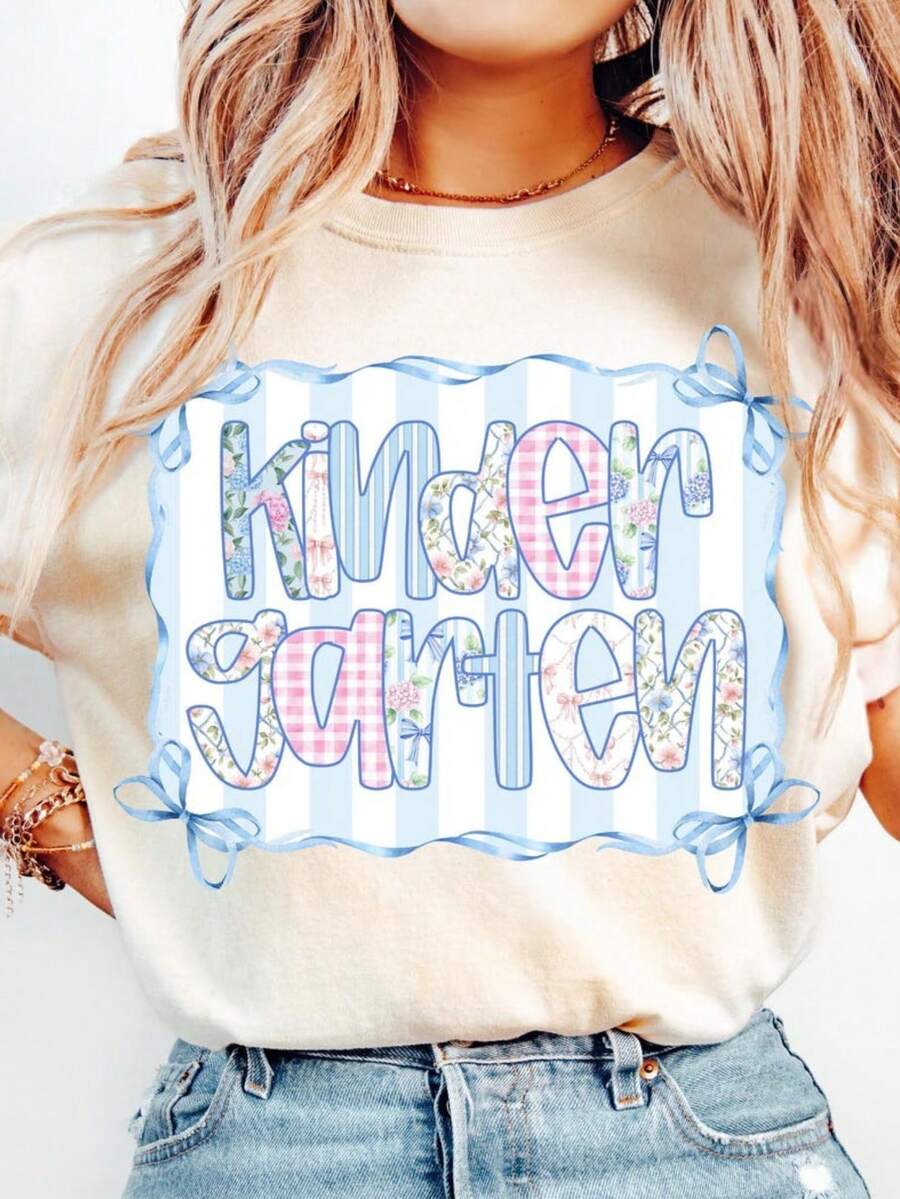 Kindergarten Teacher Shirt Kindergarten Teacher Tshirt, Kindergarten Team Tee, Back To School Teacher Appreciation Gift Casual Dressy T Shirts Workout Clothes 100% Cotton, Breathable And Comfortable - 白色 - 查看 1