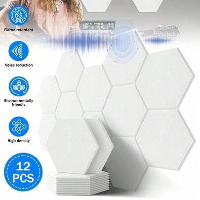 12 PCS White Hexagonal Soundproof Panels Self-Adhesive Wall Decoration Stickers For Recording Studio Home Theater Office