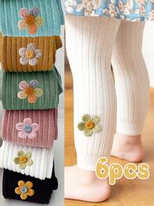 6pcs Pack Girls Floral Print Cropped Tights, Sweet & Cute Style Suitable For Daily Wear - Multicolor - View 16