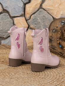 Children's New Merrald Western Cowboy Boots, Embroidered Knight Boots, Chelsea Boots - Pink - View 3