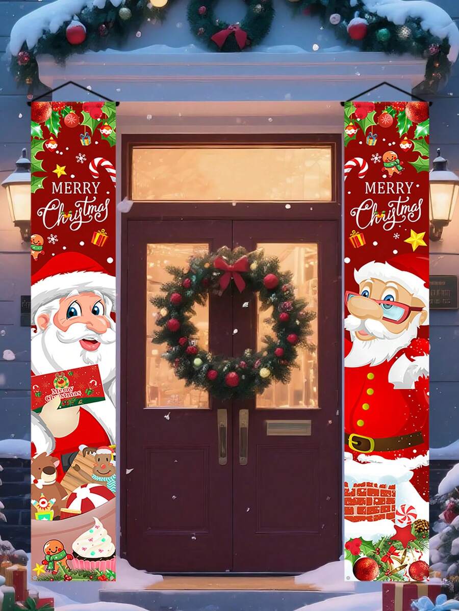 1 par de banderas decorativas navideñas, banderas colgantes decorativas navideñas lindas para el pórtico, decoración elegante para interiores y exteriores, ideal para el pórtico, el jardín, el garaje y la decoración del hogar