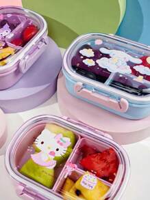 1pc 580ml Sanrio Hello Kittys Bento Lunch Box Set - Leak-Proof Microwave- 3 Compartment Lunchbox With Lid, Cute Pink Detachable Containers, Snack Bowls, Refrigerator Storage