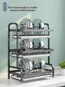 1pc Kitchen Rack, Dish Rack, Multifunctional Tabletop Bowl & Plate Storage Organizer, Multilayer - Black - View 4