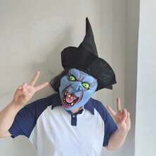 1pc Halloween Witch Horror Mask, Witch Long Hair Latex Hat Mask, Hat Performance Long Hair Old Witch Mask, Multiple Styles Available