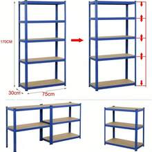 Vandise HEAVY-DUTY SHELVING 170x75x30 Cm | 175 Kg Per Shelf | 5 Height-Adjustable Shelves | SCREWLESS Design | Metal Storage Shelving For Garage, Basement, Workshop | Complete Set | Industrial-Grade Up To 875 Kg (Total) | Quick Assembly | Steel Frame | Ideal For Tools, Tires, Beverage Crates, Files, And Pantry Storage | Space-Saving | Rust-Proof Coating | Storage Organization | For Households And Businesses | Extremely Stable | Moisture-Resistant | Heavy-Duty Storage System | Universally Applicable (Workshop, Supermarket, Office, Garden Shed, Food Storage, Wine Storage, Archive, Hobby Room) | Shelving Without Drilling | Maintenance-Free | Heavy-Duty | Suitable For Euro Pallets | Stacking Shelving | Easy To Assemble | Robust Industrial Shelving - Bạc - Xem 4