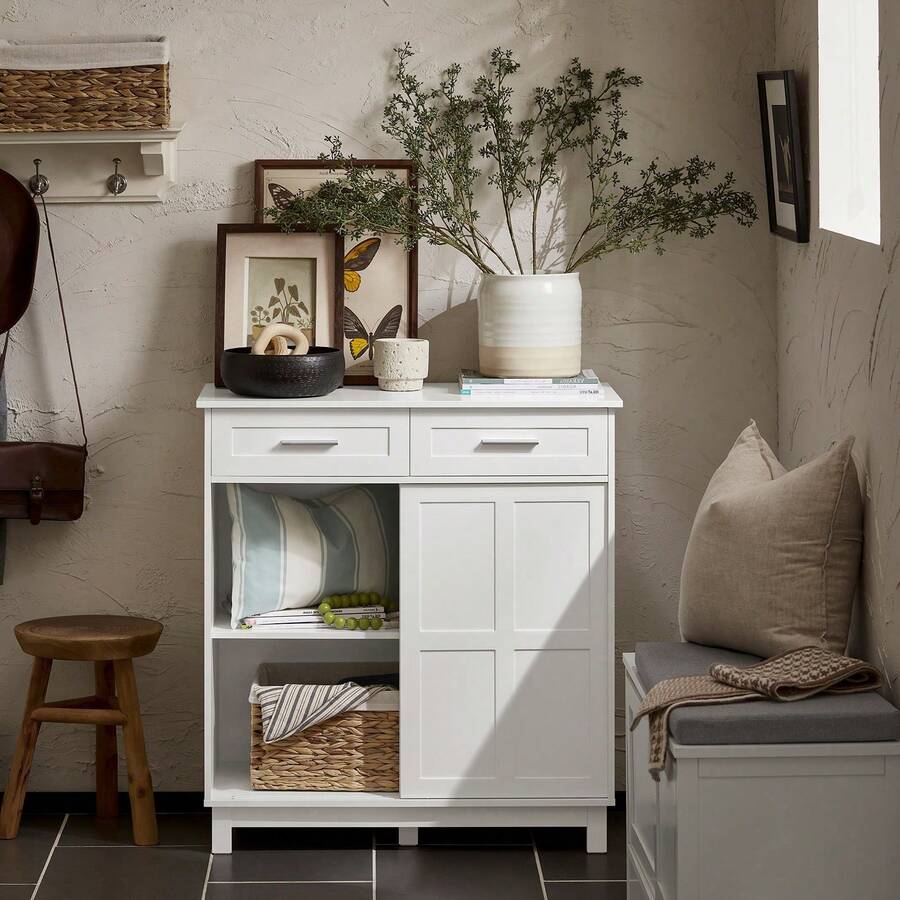 SoBuy FSB84-W, Kitchen Dining Room Living Room Sideboard Storage Cabinet Cupboard Hallway Cabinet With Sliding Doors - 白色 - 查看 1