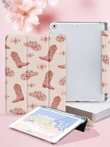 Brown Western Cowboy Pattern Tablet Case, Hat And Boot Pattern, Compatible With IPad 9.7/10.2/10.5/10.9/12.9/Pro 11, 10th Generation, Compatible With Samsung Galaxy Tab S6 Lite 10.4-Inch, Compatible With Kindle Paperwhite 12th Gen 2024, Kindle (11th Generation) 2022 Version, Soft Fall Protection, Smart Stand/Auto Wake/Sleep