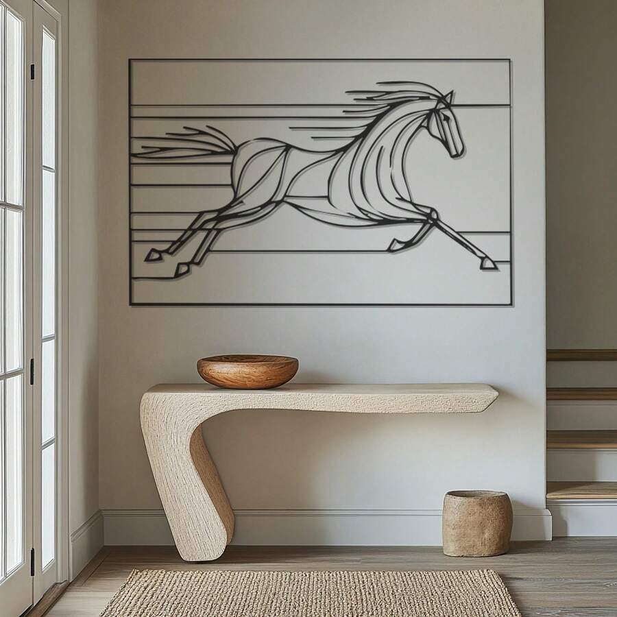 Running Horse Metal Wall Art, Minimalist Line Art Decor, Geometric Horse Sculpture, Modern Equestrian Wall Accent, Western Home Decor( Metal Cactus Wall Decor Inspirational Quote Metal Wall Decor Compass Metal Wall Art Metal Wall Decor With Birds - Black - View 1