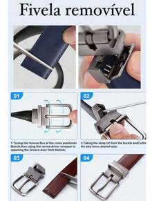 Men's Double-Sided Genuine Leather Belt With Reversible Swivel Buckle, Social Casual, Comfortable - Black - View 7