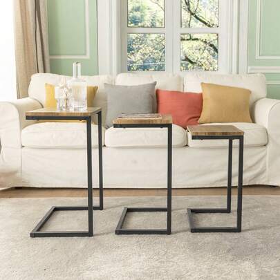 SoBuy FBT102-F, Nesting Tables Set Of 3 Coffee Tables Side Tables End Tables Living Room Tables Stacking Side Tables Nest Of Tables Nesting Tables Armchair Table Telephone Table Coffee Table Tea Table Side Table End Table Bed Side Table Living Room Furniture Brown Morden Style Minimal Style Nordic Style Metal