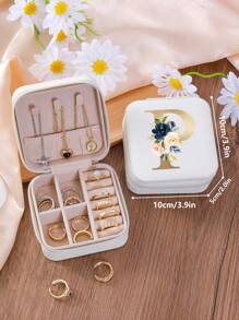 1pc Floral Rose Initial Jewelry Box, A-Z PU Leather White Portable Travel Jewelry Box, Black Jewelry Storage Box, Pink Mini Portable Zipper Jewelry Box, Necklace, Ring Pendant, Bracelet, Earring Storage Box, Jewelry Packaging Box, Suitable For Mother's Gift, Wedding Gift, Bridesmaid Gift, Anniversary Gift, Christmas Gift And Girlfriend's Boutique Gift. - Multicolor - View 57