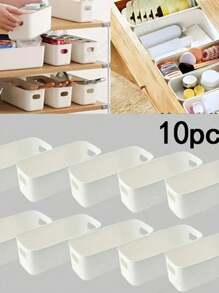 1/2/5 件/10 件白色塑料抽屉整理器套装，多功能浴室和梳妆台抽屉整理托盘，用于存放化妆品、卧室、厨房用具和办公室储物箱 - 白色 - 查看 2
