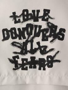 Tween Boy Loose Fit Outdoor White Letter Print Shirt, Autumn