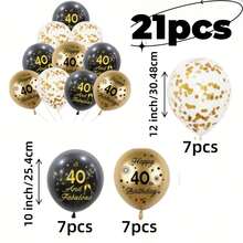 21件套生日庆典气球套装，包含印有年龄的黑色和金色气球、彩色亮片气球，适合装饰18岁、30岁、40岁、50岁、60岁和70岁生日派对，也可作为生日派对拍照和周年纪念庆祝活动的道具。 - 黑色金色 - 查看 4