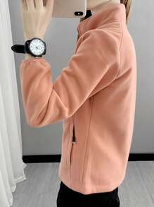 1件装 女士户外徒步登山330克加厚防风抓绒外套，冬季滑雪 - 珊瑚粉 - 查看 2