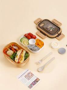 Customizable Lunch Box With Name And Photo (Fork And Spoon Included), Suitable For Adults Or Children, 3 Compartments, And Includes Cutlery. Microwave And Dishwasher Safe, Perfect For Back-To-School Lunches To Avoid Confusion - Multicolor - View 4