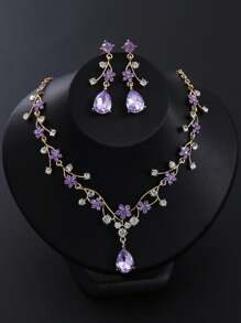 1 Set Sunflower Crystal Necklace & Earrings Jewelry Set, Women's Party & Wedding Accessories