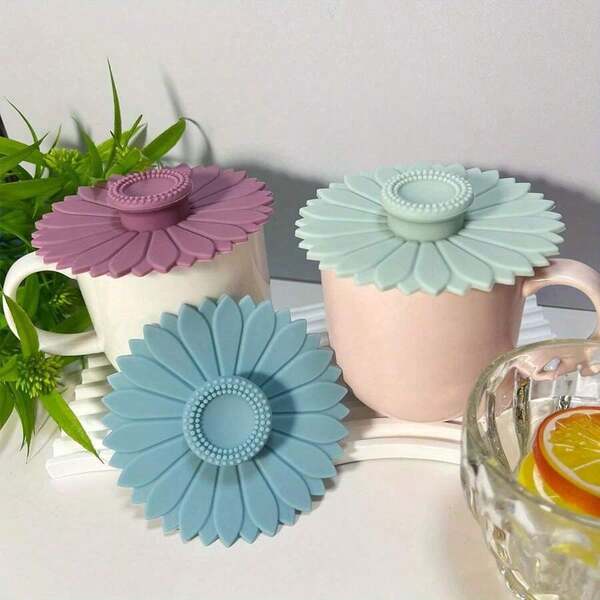 3-Piece Random Color Silicone Cup Lids, Multi-Function Silicone Cup Lid Set For Tea And Coffee Cups