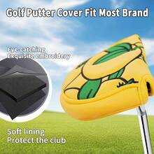 1 Pc Orange-Style Golf Putter Cover, Golf Club Head Cover, Golf Accessories Made Of PU Material, Waterproof And Wear-Resistant - Yellow - View 7