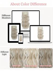 Extensiones de cabello de 20 pulgadas con clip, 4 piezas de extensiones de cabello ondulado, rubio arenoso con extensiones de cabello con reflejos blancos para mujeres