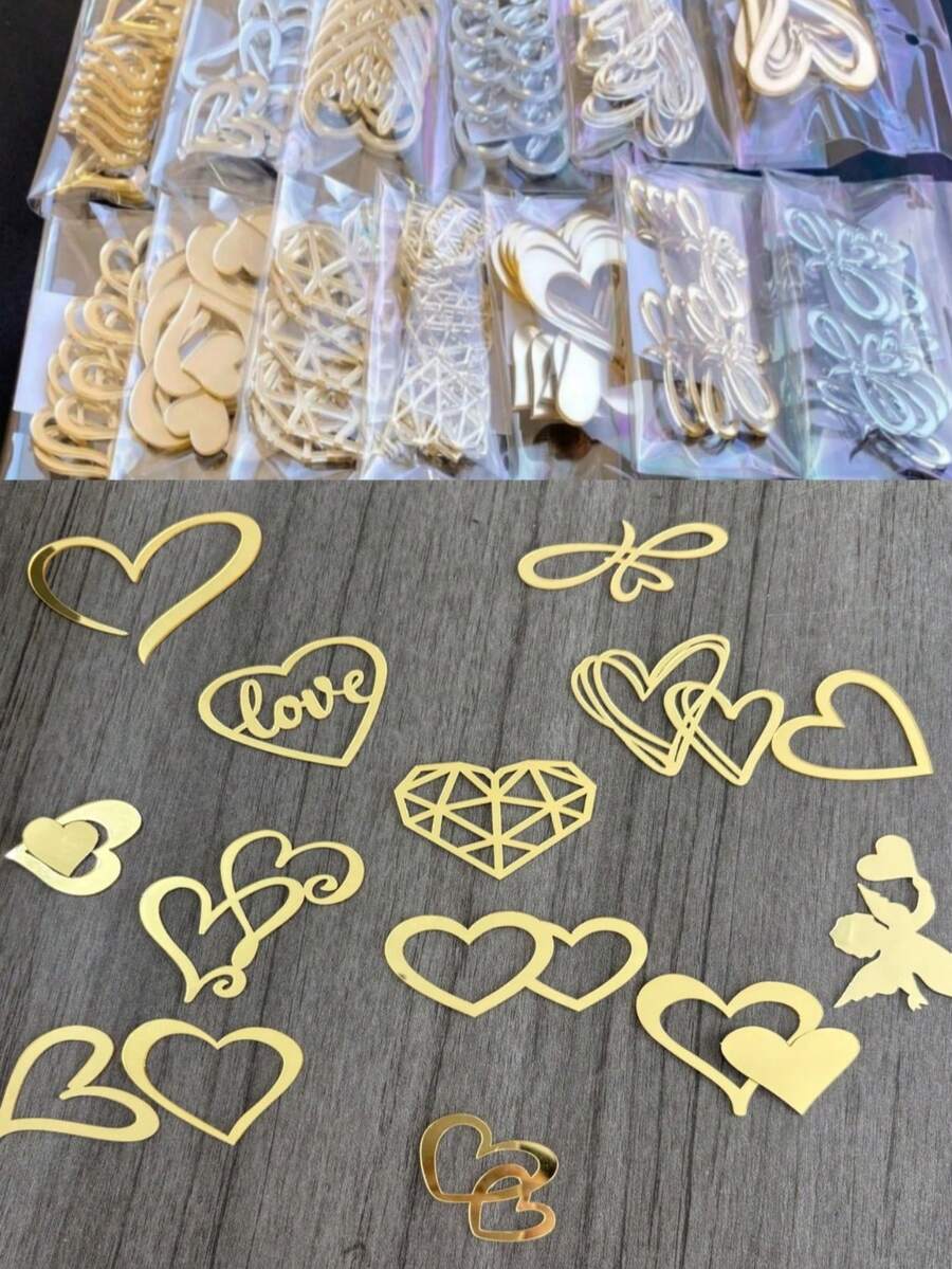 5/10/20个随机心形蛋糕装饰,婚礼蛋糕装饰,生日蛋糕和情人节蛋糕,派对蛋糕装饰 - 非常适合甜点装饰,营造欢乐甜蜜的氛围。 - 金色 - 查看 1