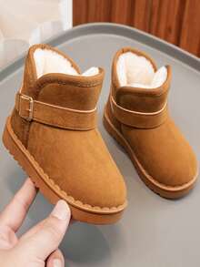 1 Paar neue einfarbige Winterstiefel für Kinder, Mädchenschuhe, einfache flache rutschfeste warme Schneestiefel mit flauschiger Fütterung, gemütlich und modisch für den täglichen Gebrauch und Outdoor-Aktivitäten (Sohle ist zufällig, fällt klein aus, empfiehlt eine Nummer größer zu bestellen) - Braun - Übersicht 4