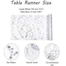 3pcs Silver Star Tablecloth 16ft (Approx. 500cm), Silver Dining Table Decor Center Piece, Suitable For Wedding, Birthday Party, Banquet, Daily Use, DIY, Christmas, Festivals - Multicolor - View 3