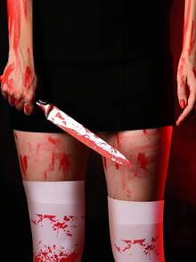 Blood-Stained White Socks, Halloween Bloody Socks, Halloween Women's Stockings, Over-The-Knee Socks, White Blood-Stained Bloody Socks, Horror Costume, Halloween Party Costume, Accessories For Cheerleader, Nurse, Doctor Role Play, Suitable For Zombie Bride, Schoolgirl, Nurse, Zombie Cheerleader Halloween Costumes. - Multicolor - View 10