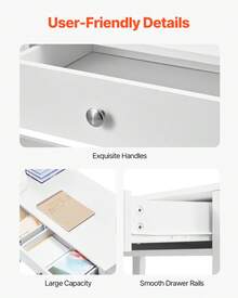 Small Desk With Drawers, Kids Desk For Bedroom, Modern Simple Study Table For Drawing, Reading, Writing, Rectangle MDF Furniture Study Storage Table For Home, Office, White - White - View 5