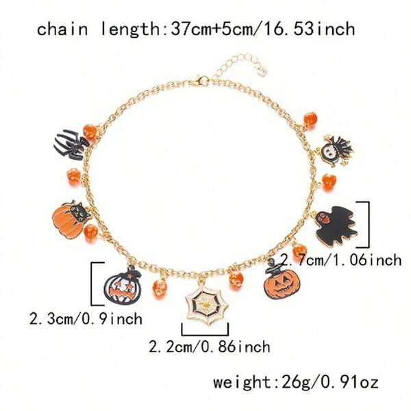 Niche Halloween Necklace: Spooky Pumpkin, Bat, Cat, Cartoon Drip Oil Holiday Gift Collarbone Chain