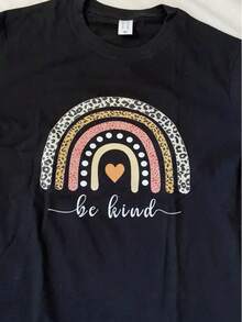 100% Cotton Women's Be Kind Print T-Shirt, Short Sleeve Crew Neck Casual Top For Summer & Spring Clothing