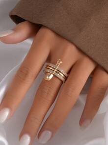 1pc 18K Gold Plated Copper 3-Layer Stackable Tri-Color Ring, Charming & Quality Jewelry Suitable For Daily Wear, Shopping, Dating, Gift For Women - Ring - View 8
