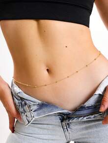 Nooxian 1 件女士腰链，防水防锈不锈钢串珠腰链，夏季海滩度假腰链身体首饰，比基尼肚脐腰链配饰，日常分层配饰礼物