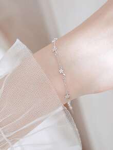 1pc Zirconia Star Bracelet For Women, Fashion Luxury Elegant Minimalist Romantic Style Niche Design Delicate Sweet Accessory, Suitable For Daily Wear And Holiday Gift - Antique Silver - View 2