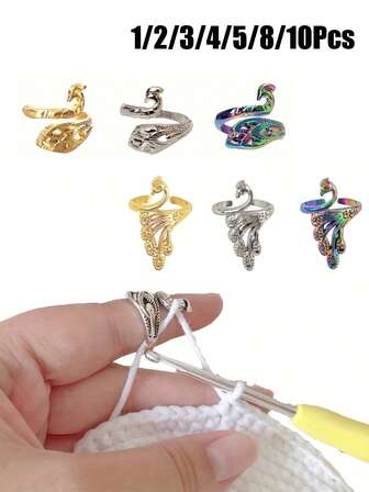 Aguja de tejer con bucle ajustable, accesorio de tejer, anillo tejido a mano DIY, anillo de pavo real premium, funda para el dedo guía de hilo, manga para tejer, ganchillo rápido