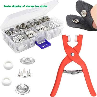 52-202 قطعة مشابك معدنية يدوية مع كماشة ذات 5 فكوك، صندوق تخزين للخياطة والصناعة (فارغ)