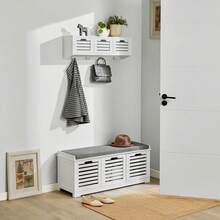 SoBuy FSR23 Modern Shoe Chest With Baskets (Grey) Bench Shoe Cabinet With Seat Cushion Toy Chest White With Grey - 白色 - 查看 11
