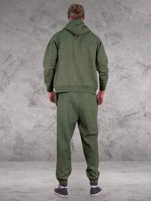 LoveMyFashions Men's 2pcs Set Tracksuit Full Sleeve Solid Color Drawstring Waist Zip Up Hoodie & Sweatpants Two Pieces Set With Pockets - Khaki/Blue - View 5