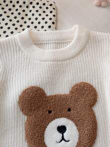 Suéter de punto con bordado de oso lindo para niñas, adecuado para uso casual en primavera, otoño e invierno