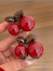 2pcs/Set Cute Red Cherry Hair Clips, Valentine's Day Small Gift, Solid Color, Acrylic Hair Accessories Fashion Hair Claw Clips Autumn Accessories Fall Hair Clutch Winter Accessories For Vacation Outfits Woman - Multicolor - View 6