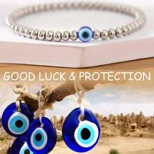 邪恶之眼幸运保护手链配祝福卡 - 银色串珠，可调节弹性，简约设计，适合妈妈、奶奶、女儿、姐妹 - 日常场合礼物，四季皆宜，日常手链 | 简约手链 | 弹性手链 - 銀色的 - 查看 4
