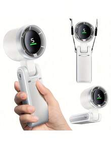 Portable Handheld Mini Fan, Foldable Strong Airflow Turbo Fan, USB Rechargeable Personal Fan, 5 Wind Speeds, Digital Display, Suitable For Women, Men, Travel, Camping, Outdoor, Home, Office, Ideal Choice Summer Cooling,Beach,Travel