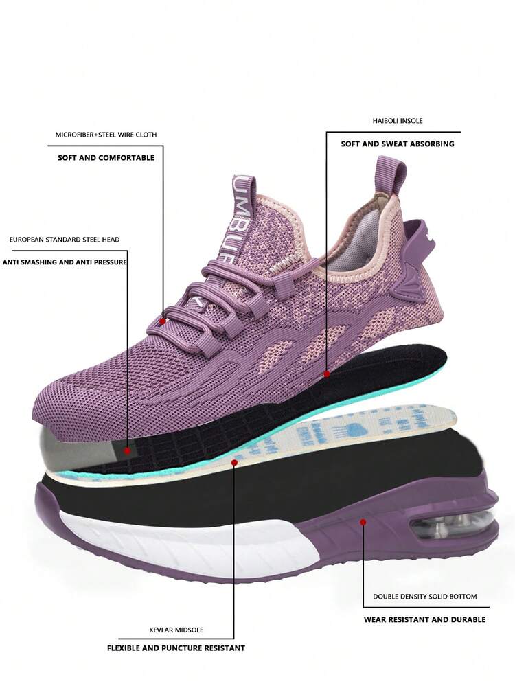 女士粉色轻质钢头工作靴，防砸防刺穿建筑工地工作鞋，锻造车间，仓库，园艺，男士工作训练鞋，防滑户外工作，工地靴，户外旅行，荒野探险，徒步旅行，登山鞋，时尚日常穿着，通勤运动鞋，柔软舒适的软底休闲鞋 - 紫色 - 查看 7